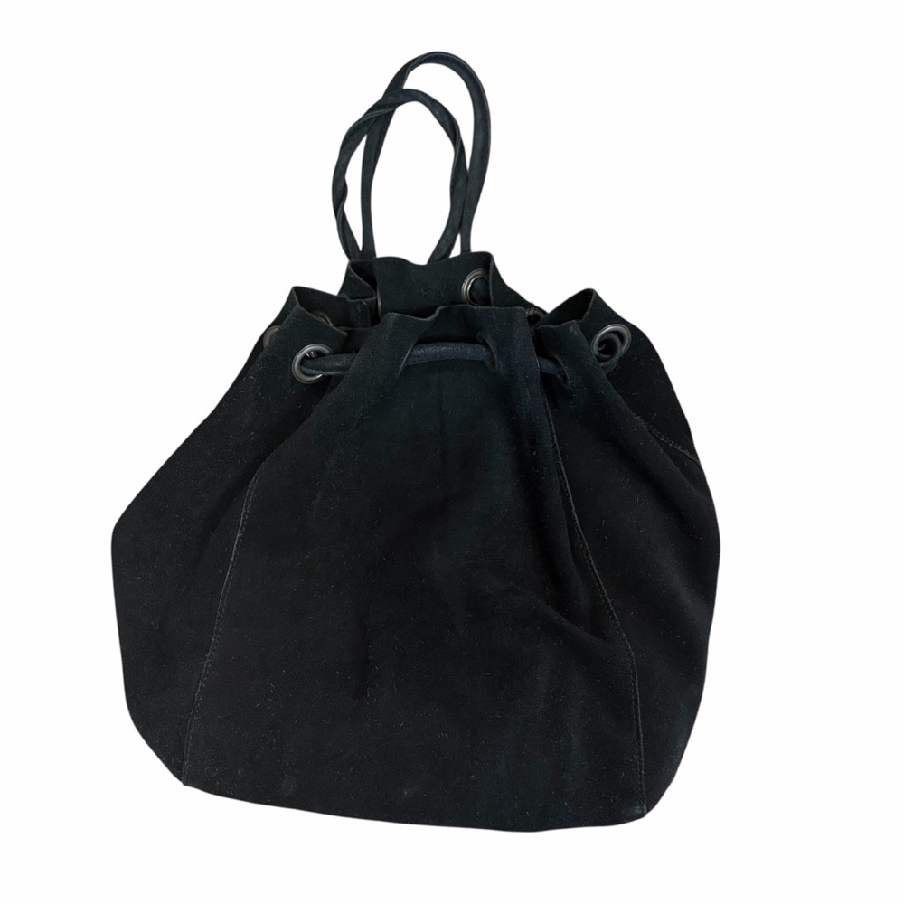 Sundown Wild Black Suede Drawstring Bag